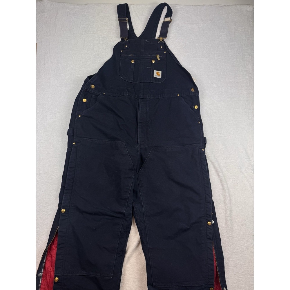 Carhartt R41 Quilt Lined Duck Bib Overalls Dark Navy Blue Double Knee 44x32
